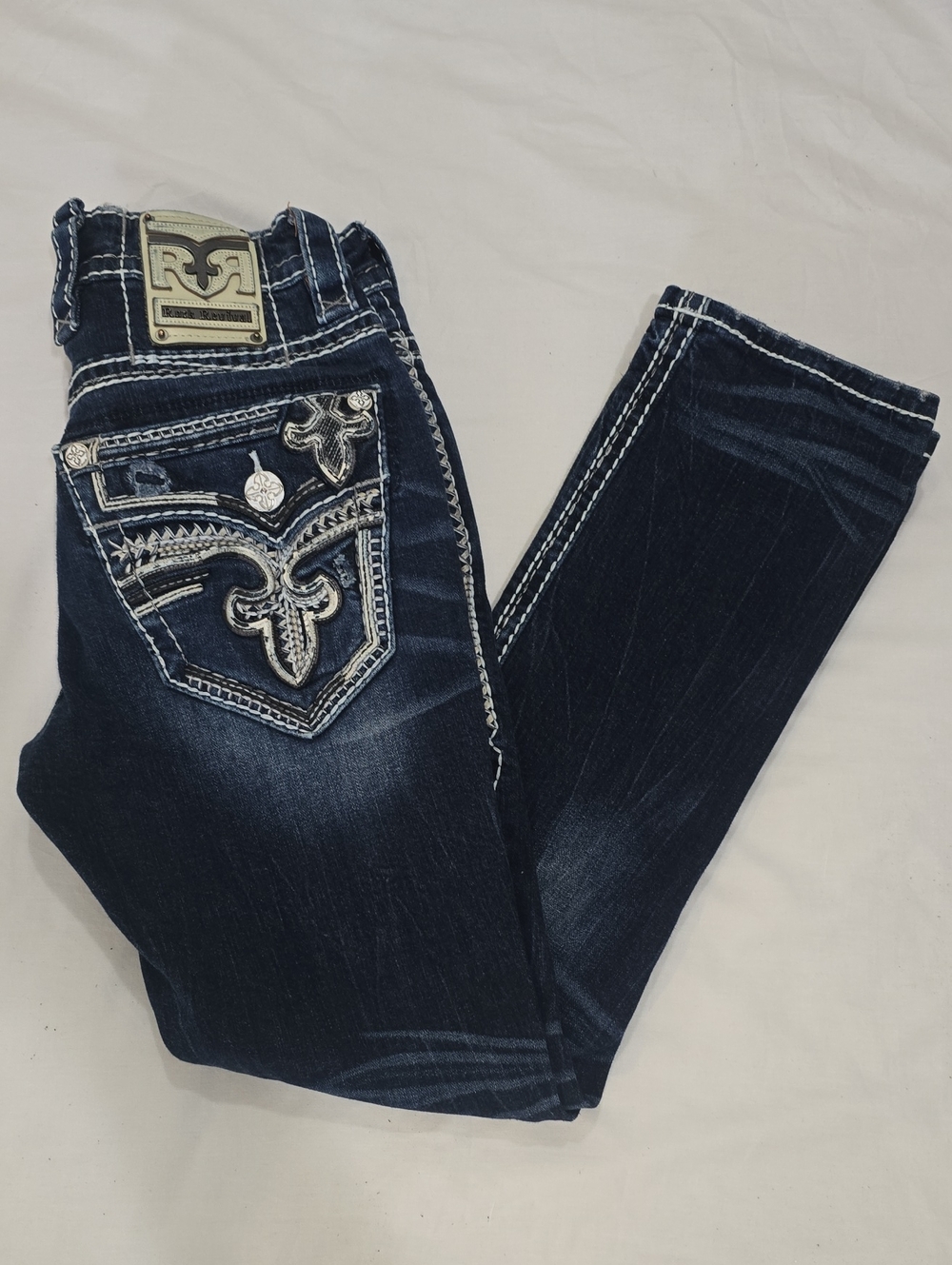 Rock Revival Men's Navy Blue Embroidered Bootcut Jeans